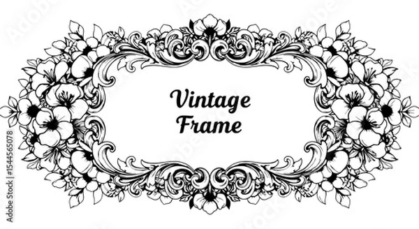 Obraz Vintage Floral Frame Design: A delicate and ornate vintage-style frame, adorned with intricate floral patterns, perfect for adding a touch of elegance and sophistication to your designs.
