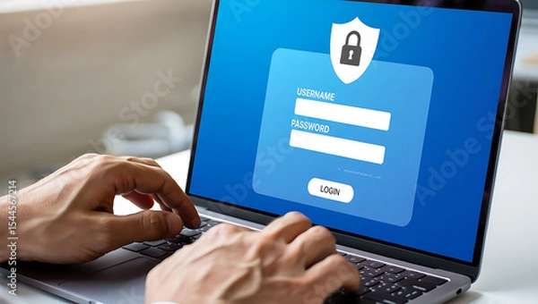 Fototapeta Person Logging In to Secure Account on Laptop