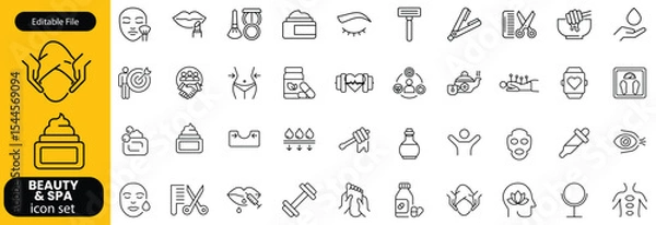 Fototapeta Wellness and Spa Line Editable Icons set. Vector illustration in modern thin line style of components of a healthy lifestyle, face and body care, recreation. Pictograms and infographics