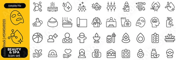 Fototapeta Wellness and Spa Line Editable Icons set. Vector illustration in modern thin line style of components of a healthy lifestyle, face and body care, recreation. Pictograms and infographics