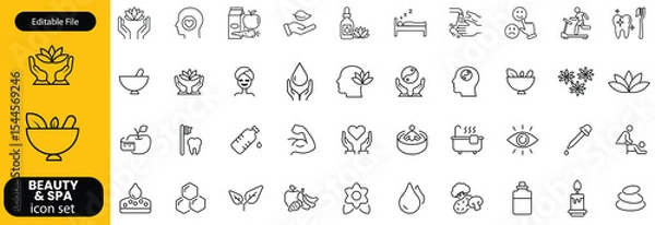 Fototapeta Wellness and Spa Line Editable Icons set. Vector illustration in modern thin line style of components of a healthy lifestyle, face and body care, recreation. Pictograms and infographics