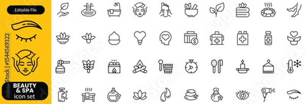 Fototapeta Wellness and Spa Line Editable Icons set. Vector illustration in modern thin line style of components of a healthy lifestyle, face and body care, recreation. Pictograms and infographics