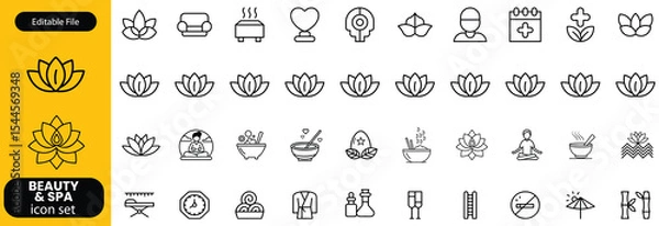 Fototapeta Wellness and Spa Line Editable Icons set. Vector illustration in modern thin line style of components of a healthy lifestyle, face and body care, recreation. Pictograms and infographics