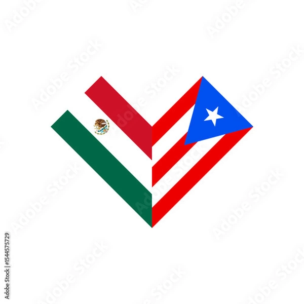 Fototapeta friendship concept. heart shape icon of mexico and puerto rico flags. vector illustration isolated on white background