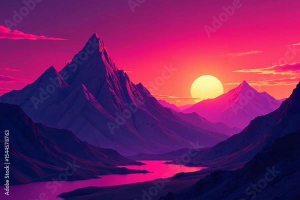 Fototapeta An abstract interpretation of a mountain landscape at sunset