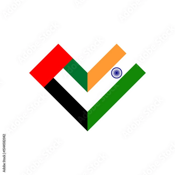 Fototapeta friendship concept. heart shape icon of united arab emirates and india flags. vector illustration isolated on white background