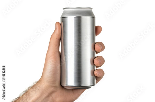 Fototapeta Close-Up of Hand Holding Empty Aluminum Can. Isolated on Transparent Background