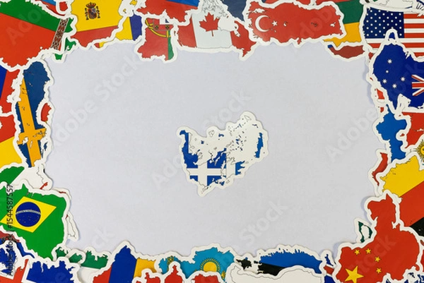 Obraz Greece Map Surrounded by World Flags. Global Unity Concept.