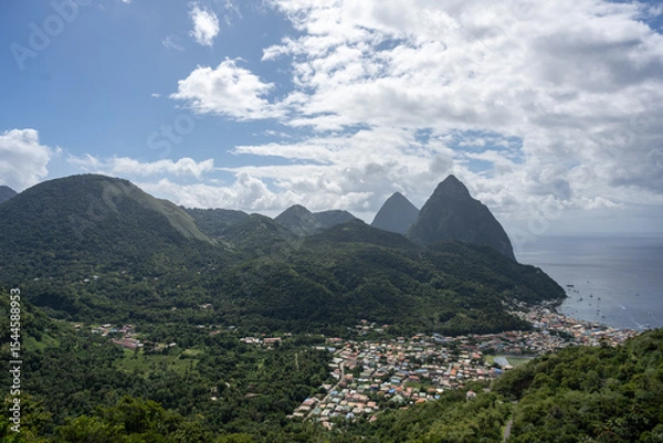 Fototapeta St.Lucia - Pitons - Wanderung - Tet Paul Nature Trail mit tollem Ausblick