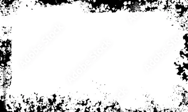 Fototapeta Scratchy frame border. Vector grunge texture background. Black brush edge. Distressed vintage ink element. Old hand drawn grungy grainy sponge frame. Urban bold punk banner bg. Sponge stamp splatter