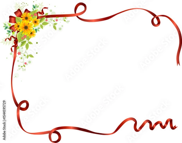 Obraz Red Ribbon and Sunflower Top Left Corner Frame