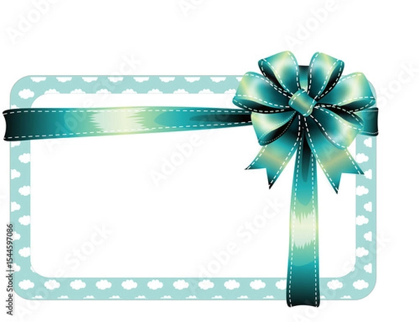 Obraz White Rectangular Gift Card with Teal Cloud Pattern and Bow