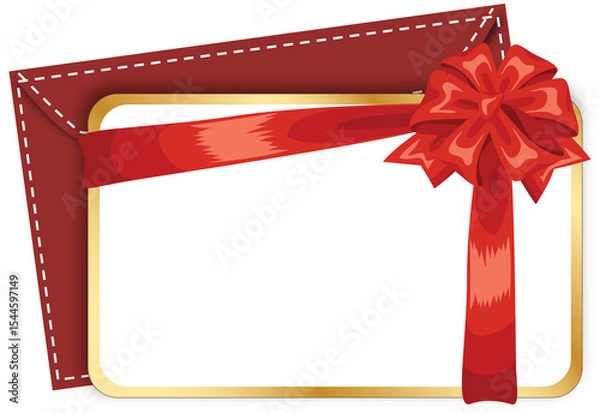 Obraz Red and Gold Gift Card with Red Bow and Envelope Motif