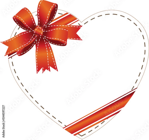 Obraz White Heart Frame with Red Bow and Ribbon