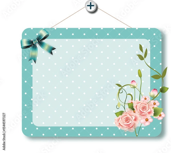 Obraz Hanging Blue Dotted Frame with Roses and Bow