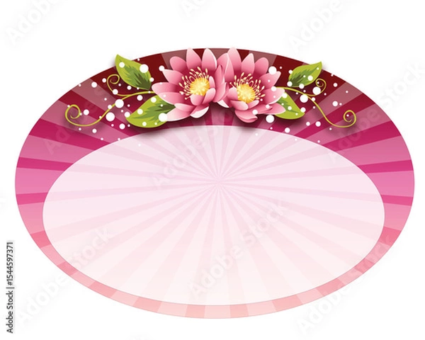 Obraz Oval Frame with Pink Striped Background and Lotus Flowers