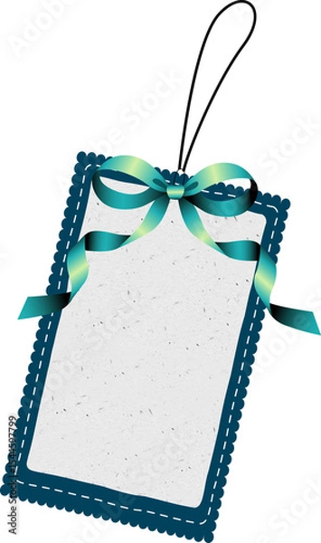 Obraz Blank Blue Tag with Teal Ribbon
