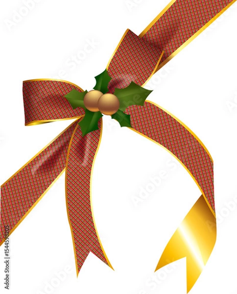 Obraz Christmas Ribbon Bow with Holly