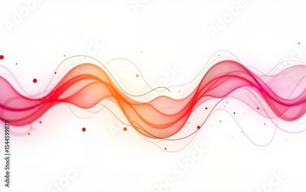 Fototapeta Digital Flow Chart Diagram for AI Concept. Abstract Pink and Orange Flowing Wave with Dots and Mesh Structures on White Background for Art and Design. High quality