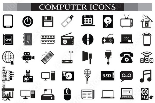Obraz Computer icon set, computer, network, website, server, web design, monitor, tablet and laptop icons vector collection.