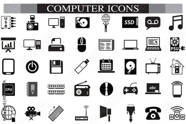 Obraz Computer icon set, computer, network, website, server, web design, monitor, tablet and laptop icons vector collection.