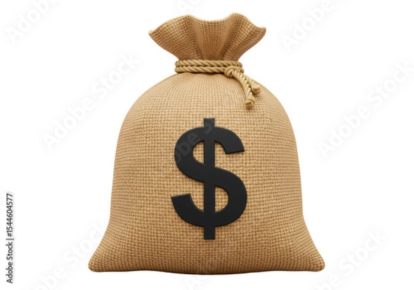 Obraz Isolated Jute Money Bag with Imprinted Dollar Symbol