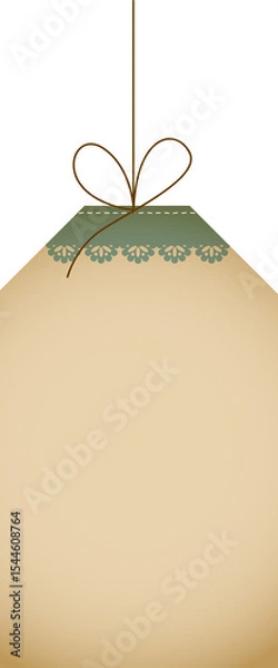 Obraz Beige hanging tag with green patterned top and lace trim