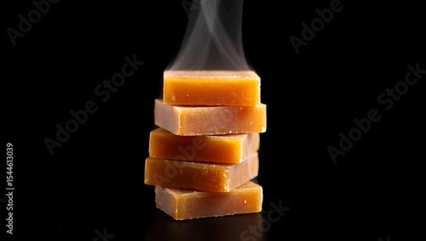 Fototapeta Stack of Warm Brown Caramel Candy Squares Steaming