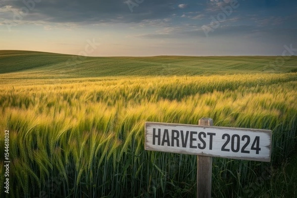 Fototapeta A photograph of a vast, undulating wheat field stretching towards the horizon under a dramatic sky
