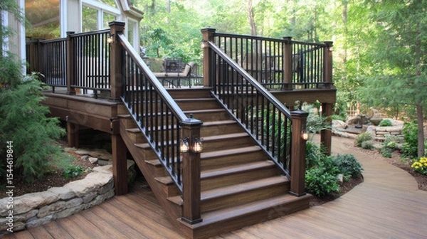 Fototapeta Outdoor Decking with Stairs Made from Trex Material 