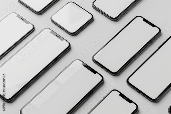 Fototapeta Pixel Perfect Picture of Various Phone Angles Isolated Mockup