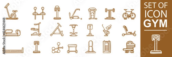 Fototapeta A clean collection of gym and fitness icons in line art style. Includes dumbbells, kettlebells, heart rate, and more. Perfect vector elements for apps, websites, banners, or posters