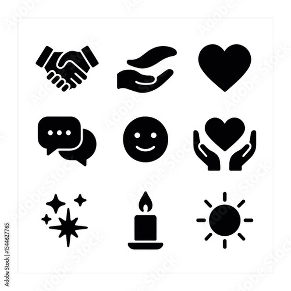 Fototapeta Icons of Trust. Solid, filled icons set of reconnecting and building trust: trust icon, caring wave, open