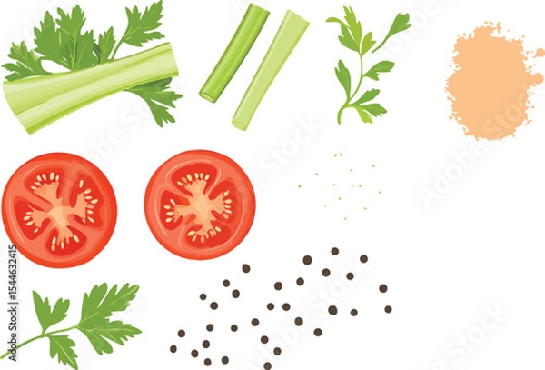 Fototapeta Minimalist vector of spring onions with vibrant green leaves and white bulbs. Great for culinary graphics, restaurant branding, or grocery-themed designs.
