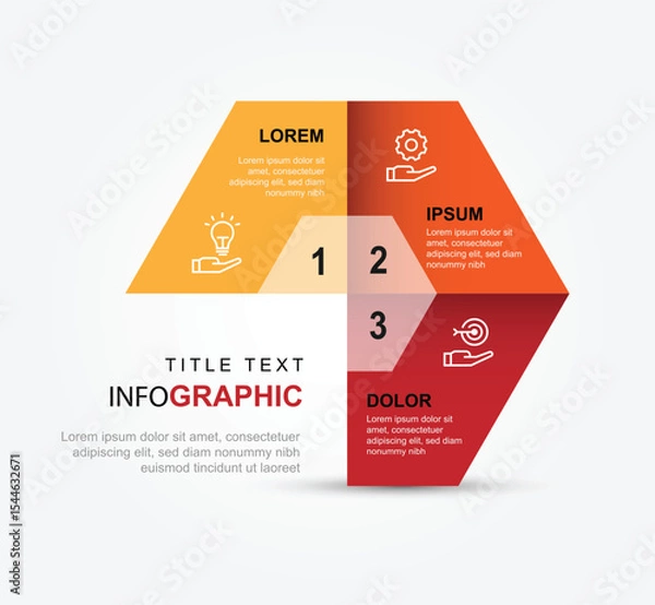 Fototapeta 3 step hexagon infographic template vector element with icons suitable for business information and web presentation.