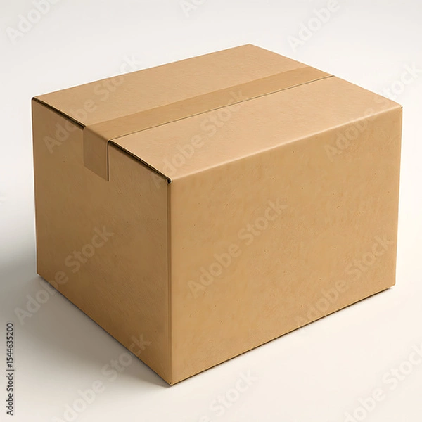 Fototapeta Brown Cardboard Box with Sealed Tape on White Background – Packaging Mockup Vector
