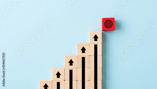 Fototapeta Wooden Blocks Ascending Staircase Graph Showing Growth Target
