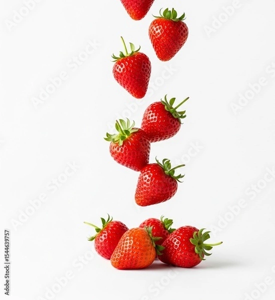 Fototapeta Bright Red Fresh Strawberries Piled on Clean White Surface – Organic Fruit for Healthy Eating
