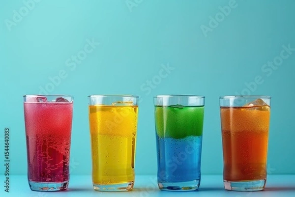 Fototapeta Four Different Colored Drinks with Different Colors of Rainbow Colored Liquid