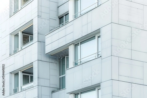 Fototapeta High Definition Visual of Detail of a Modern White Apartment Building Seen in Berlin, Germany