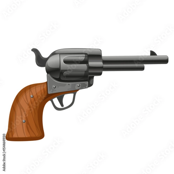 Obraz Revolver with wooden handle isolated on a white background