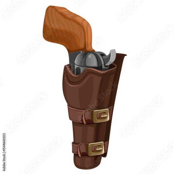 Obraz Revolver with wooden handle in a holster isolated on a white background