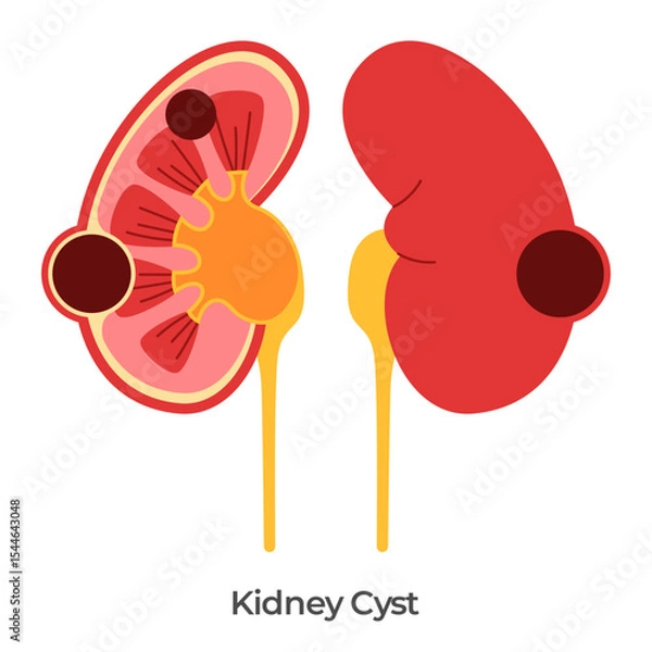Obraz Kidney cyst renal cysts illustration anatomy drawing of fluid filled sacs in kidneys