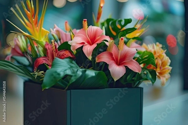 Fototapeta Pixel Perfect Picture of a Box of Tropical Flowers is on Display