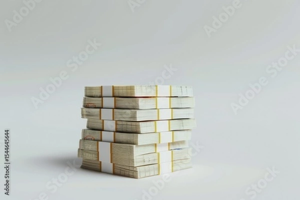 Fototapeta Bundles of Money on White Background Us Dollars Money and Payment Concept Minimalist 3D Render