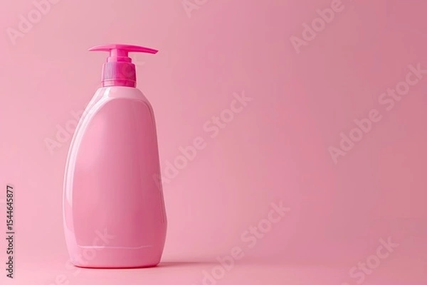 Fototapeta High Definition Image of Pink Plastic Shampoo Lotion Bottle on Pink Background