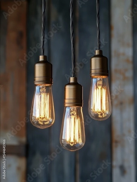 Fototapeta high resolution visual of vintage light bulbs on string wire in twilight outdoors