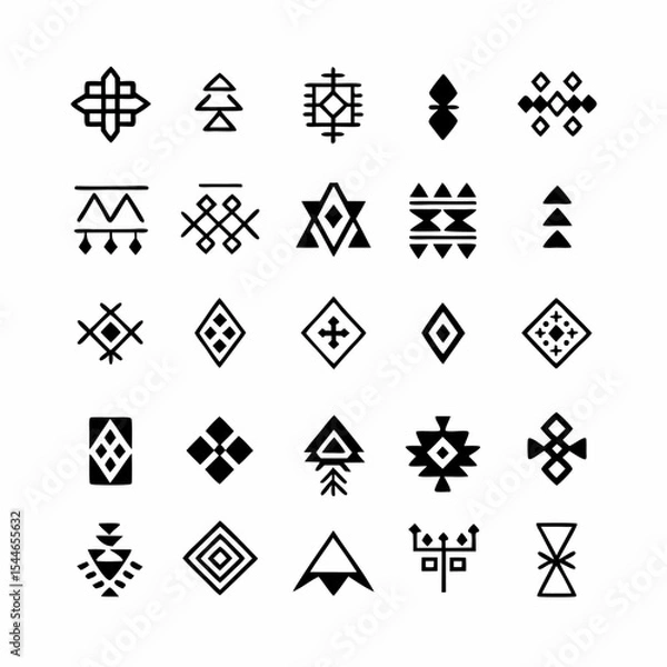 Obraz Design a set of high-resolution vector icons depicting traditional tribal tattoo symbols from various cultures, emphasizing unique stylistic details and cultural significance.