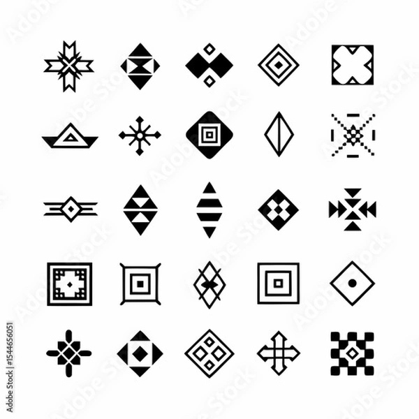 Obraz Design a set of vibrant tribal geometric pattern icons, showcasing diverse styles and incorporating bold colors.  Include both simple and complex designs.