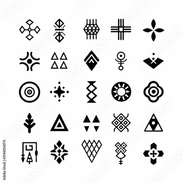 Obraz Design a series of stylized icons representing tribal gods and deities, emphasizing diverse cultural symbols and spiritual power.